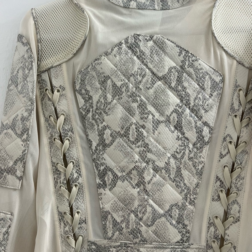 blanc noir Cream & Gray Python-Print Leather Moto… - image 4